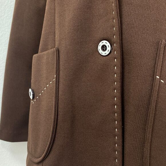 Vintage Chocolate Brown Double Polyester Jacket Blazer Med Unlined Wide Lapel - Picture 7 of 13